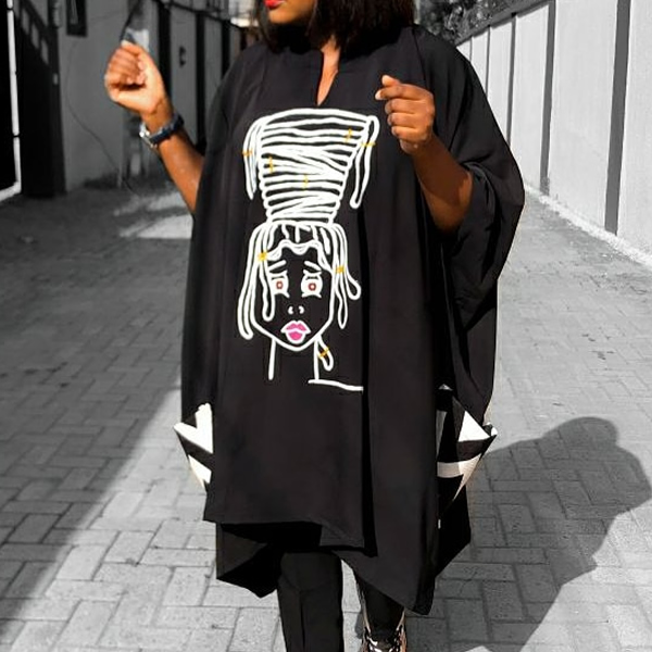 The Black Braid Bun Hand Painted Dashiki Set