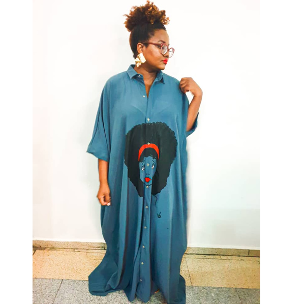 Grey Hand Painted Boubou Shirt Dress