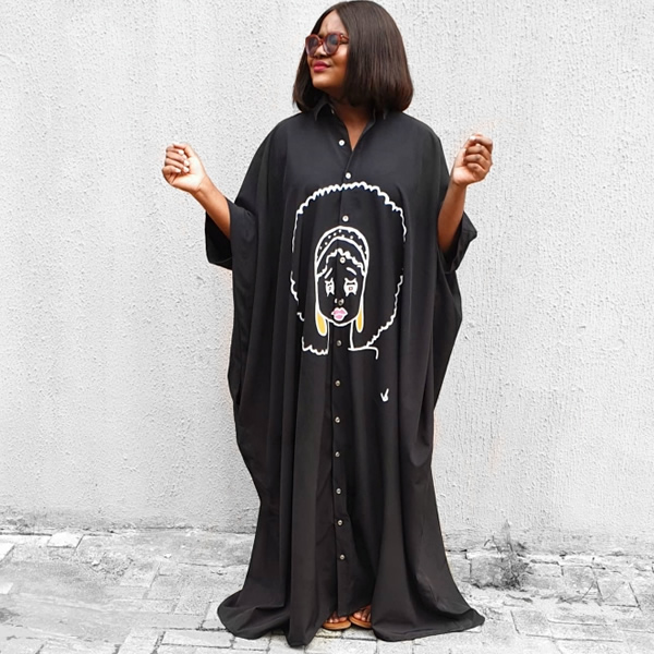 Hand Painted Black Boubou Shirt Dress