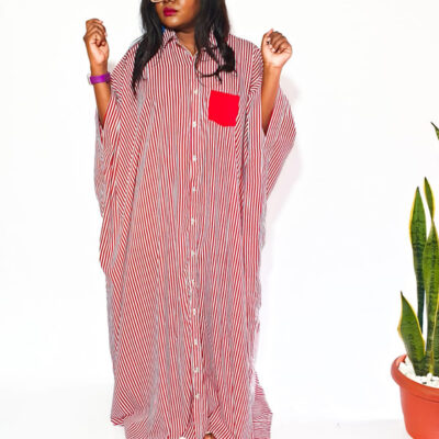 The Red And White Striped Boubou Shirt Dress