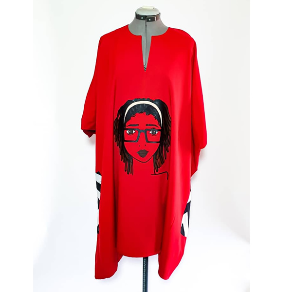 Red Loc Head Hand Painted Dashiki
