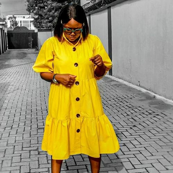 The Yellow Tiered Shirt Dress – Valerie Black