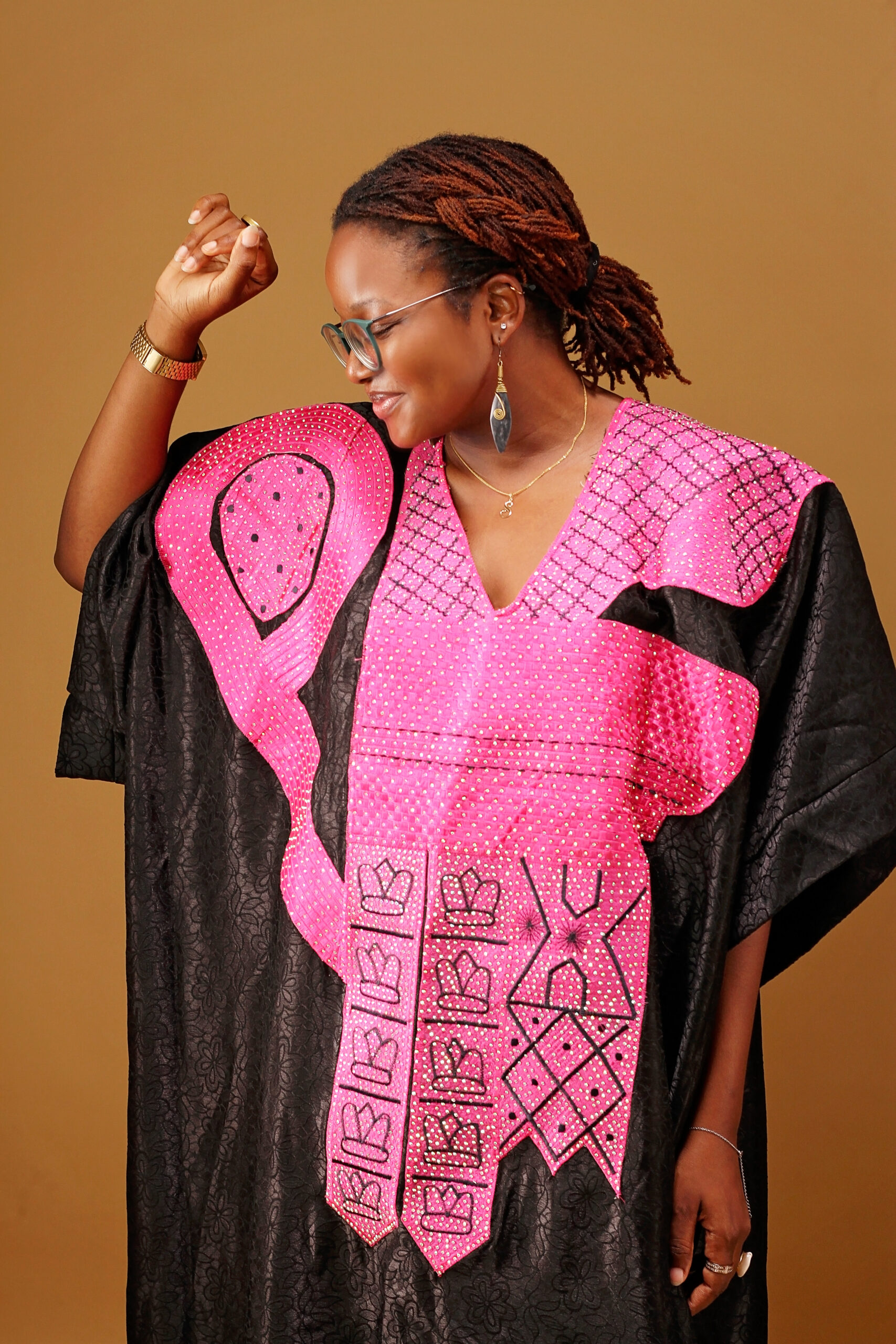 The Black stoned embroidered brocade boubou