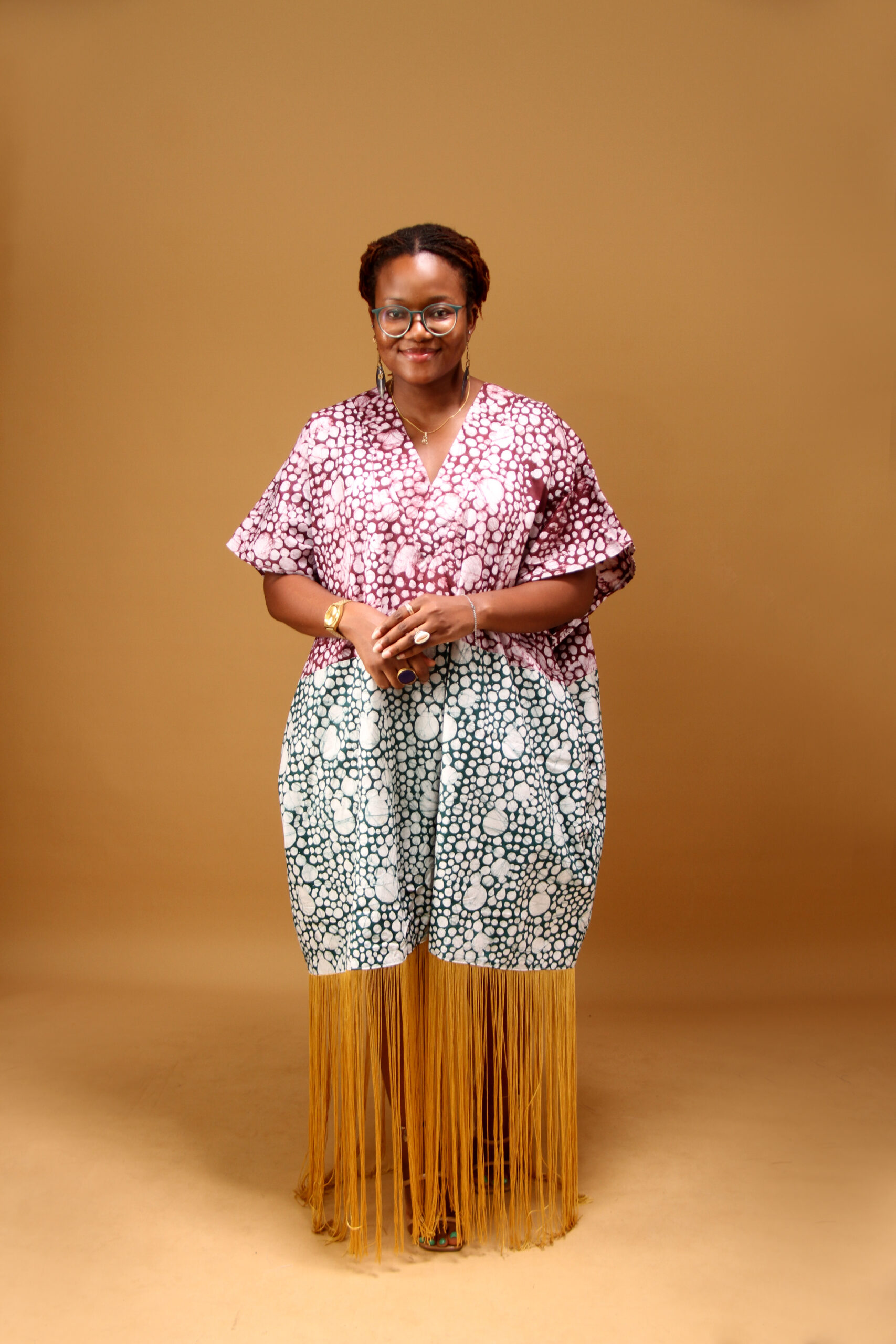 The Wine and Green Batik Fringe boubou