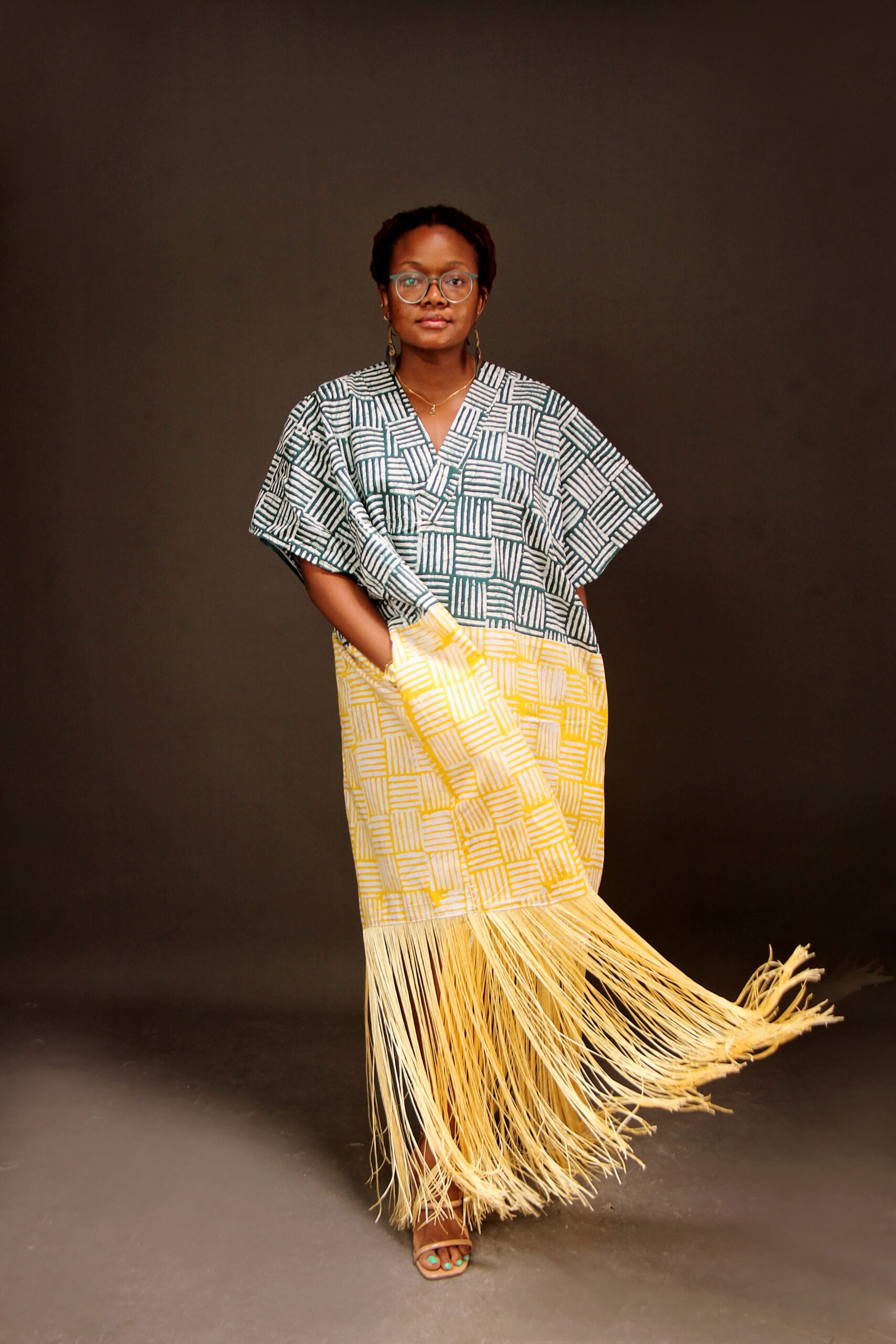 The Green and Yellow Batik Fringe boubou