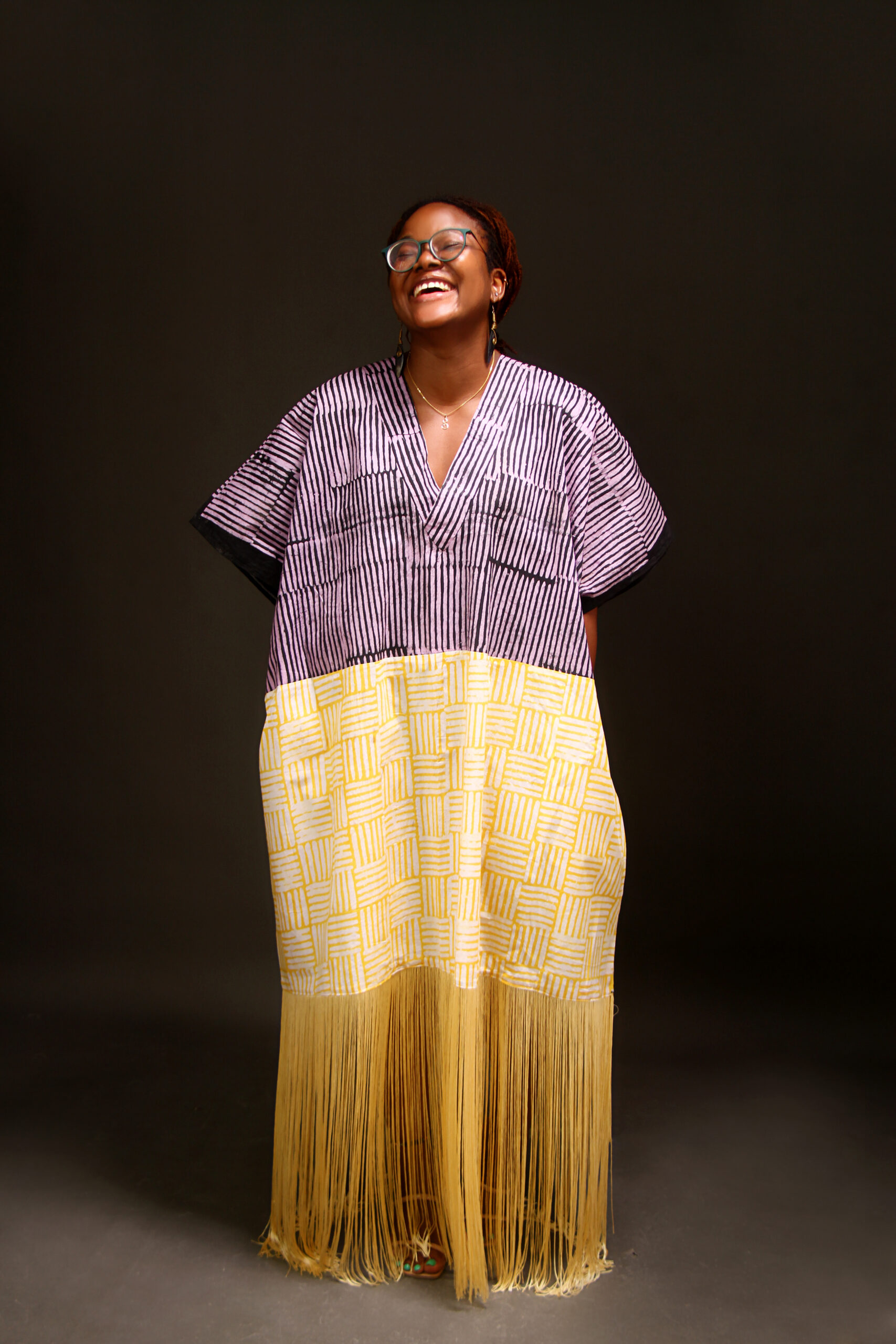 The Purple and Yellow Batik Fringe boubou