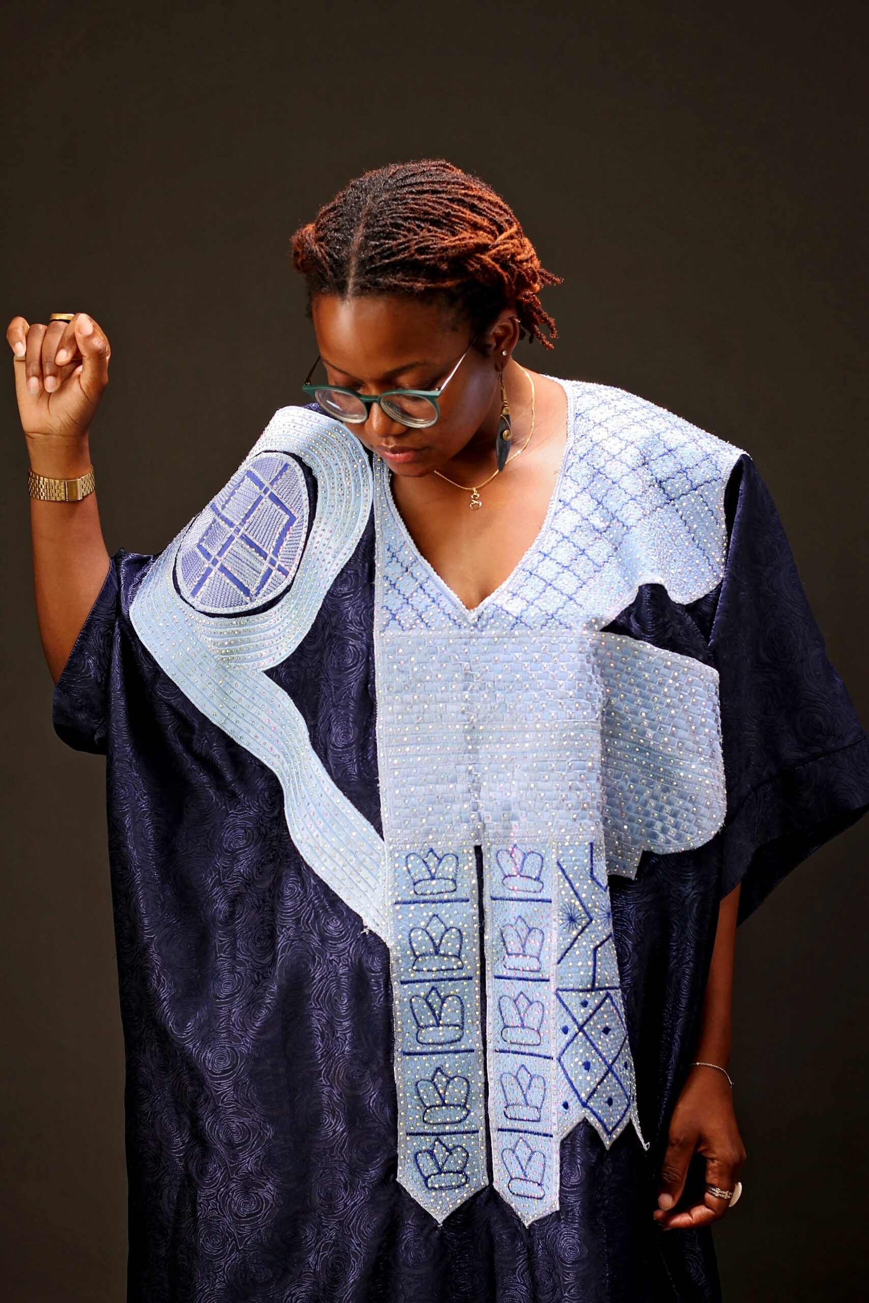 The Blue stoned embroidered brocade boubou