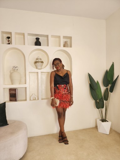 The Red Brocade Fringe Short Skirt